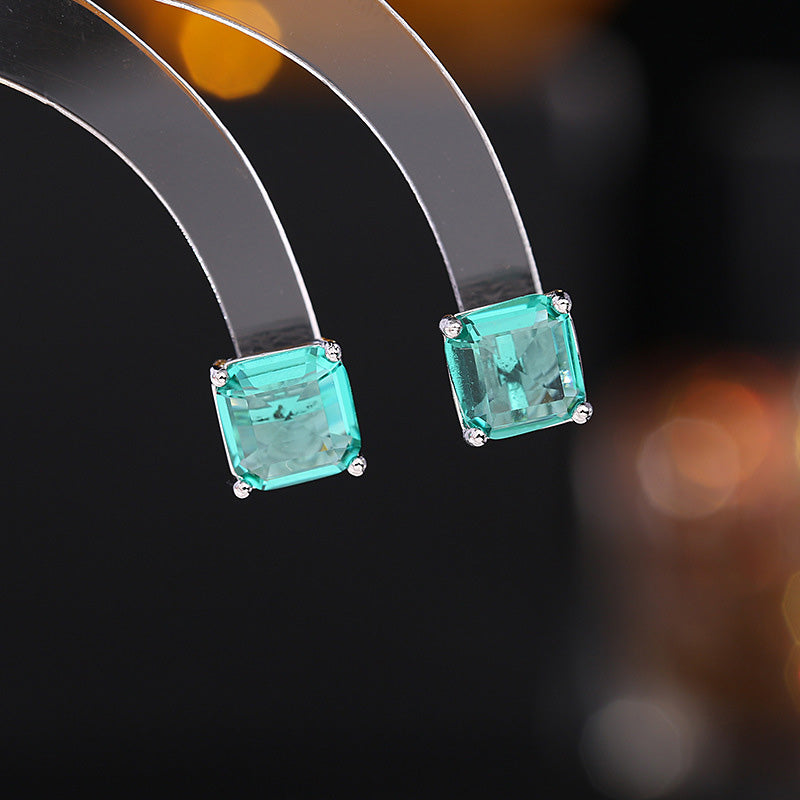 Wholesale Zircon s925 Silver Pin Earrings Geometric Square OLY-ES-LY012